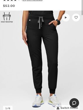 Figs Black High-Waist Jogger Pants with Gray Drawstring